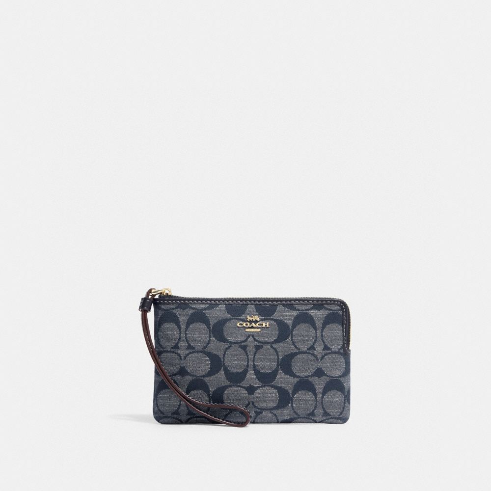 COACH Ch371 - CORNER ZIP WRISTLET IN SIGNATURE CHAMBRAY - GOLD/DENIM ...