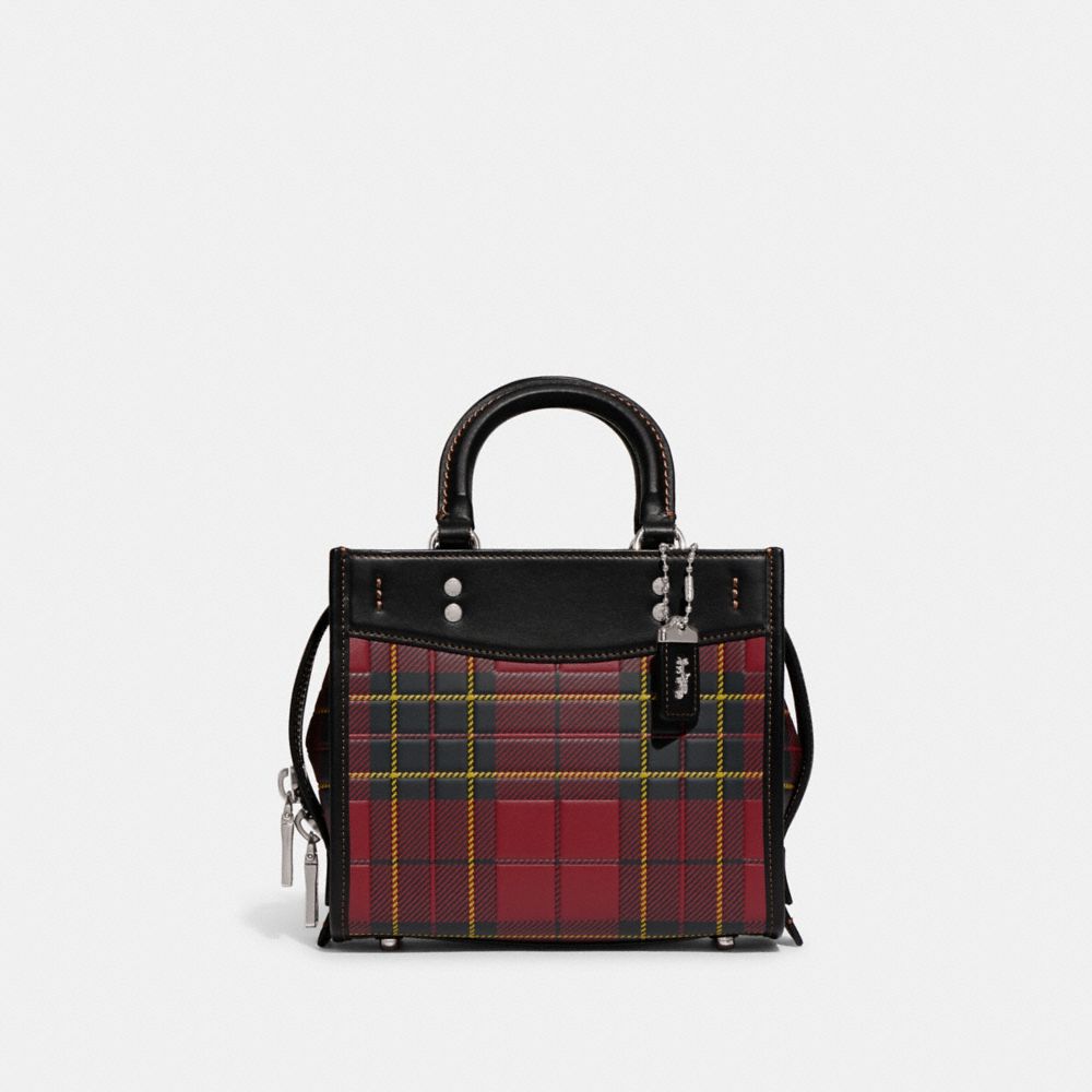 COACH CH385 Rogue 20 With Plaid Print Silver/Cherry Multi