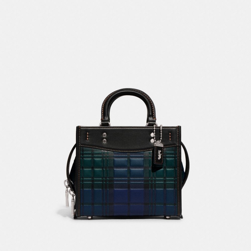 COACH CH385 Rogue 20 With Plaid Print Silver/Green Multi