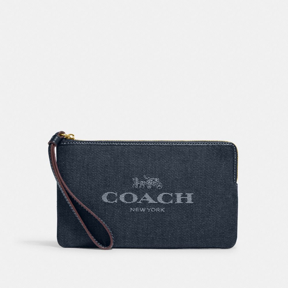 COACH CH386 Large Corner Zip With Coach Gold/Denim