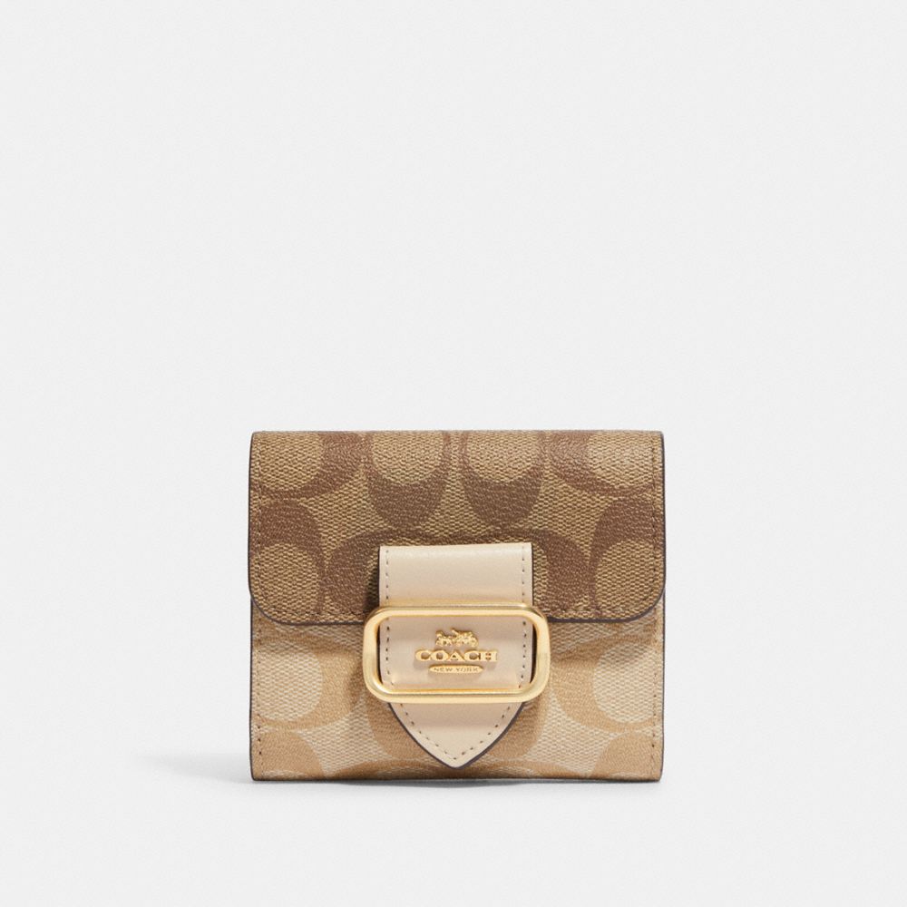 COACH CH387 Small Morgan Wallet In Blocked Signature Canvas Gold/Light Khaki/Ivory Multi