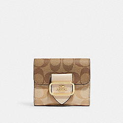 Small Morgan Wallet In Blocked Signature Canvas - CH387 - Gold/Light Khaki/Ivory Multi