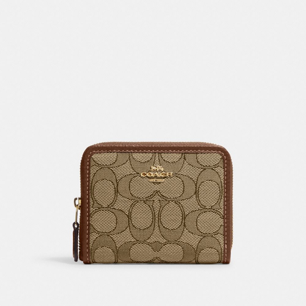 COACH CH389 Small Zip Around Wallet In Signature Jacquard Im/Khaki/Saddle Multi