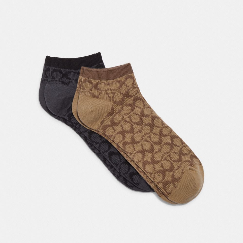 COACH CH395 Signature Ankle Socks KHAKI/BLACK