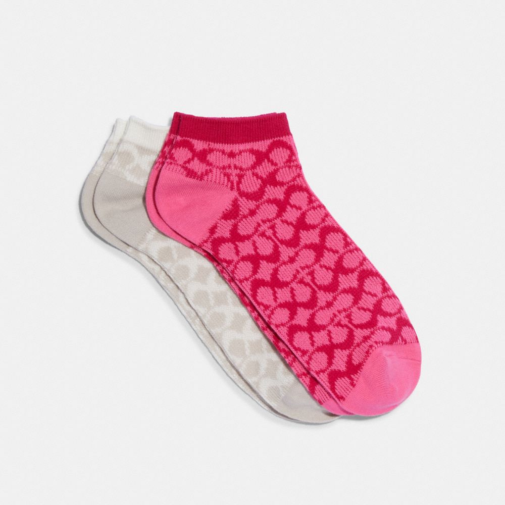 COACH CH395 Signature Ankle Length Socks Petunia/Chalk