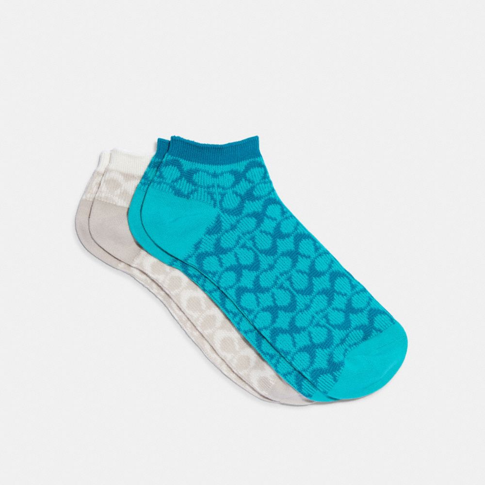 COACH CH395 Signature Ankle Length Socks TEAL/CHALK