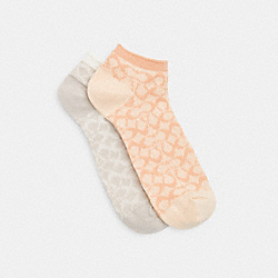 COACH CH395 Signature Ankle Socks FLOWER PINK/CHALK