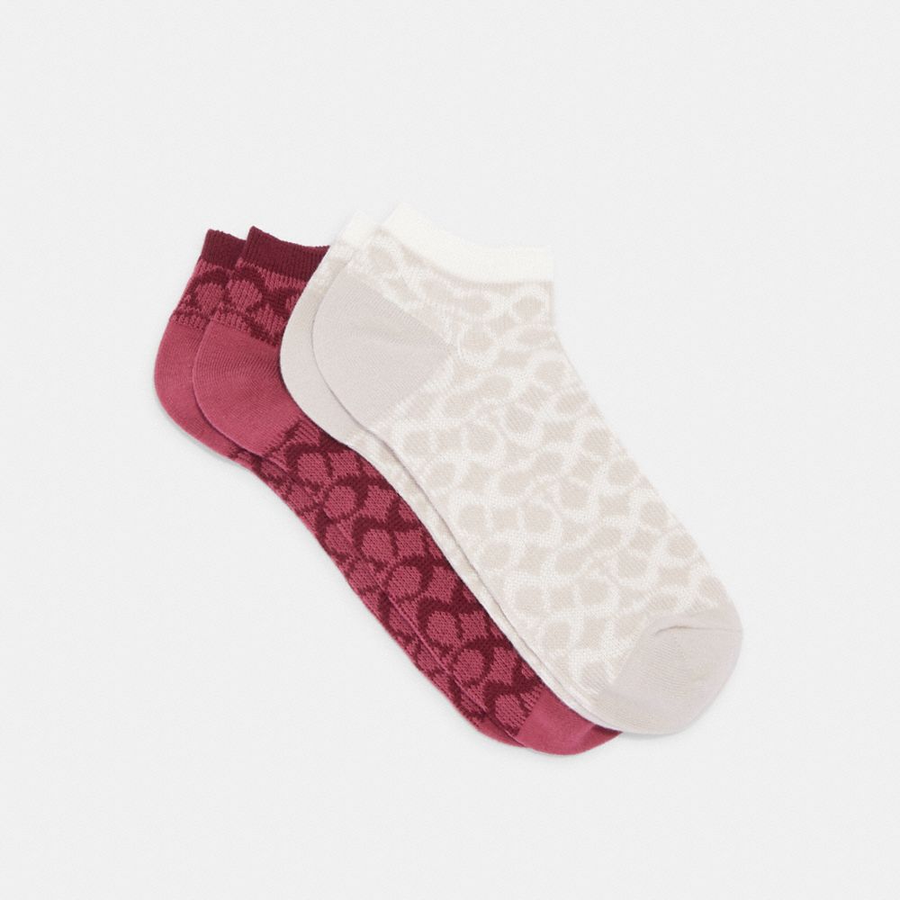 COACH CH395 Signature Ankle Length Socks LIGHT RASPBERRY/CHALK