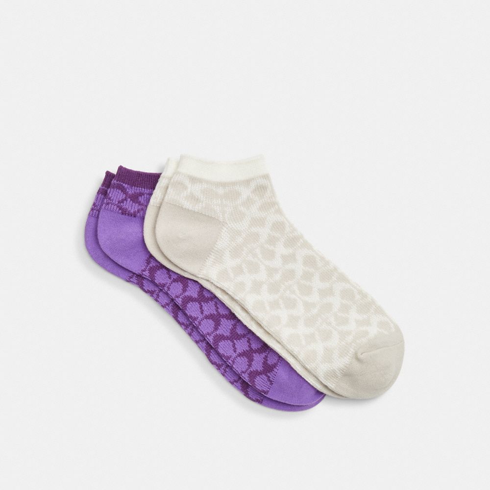 COACH CH395 Signature Ankle Socks Purple/Chalk