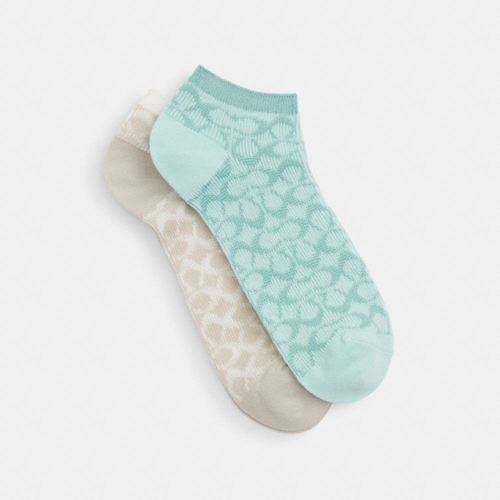 COACH CH395 Signature Ankle Socks TURQUOISE/CHALK