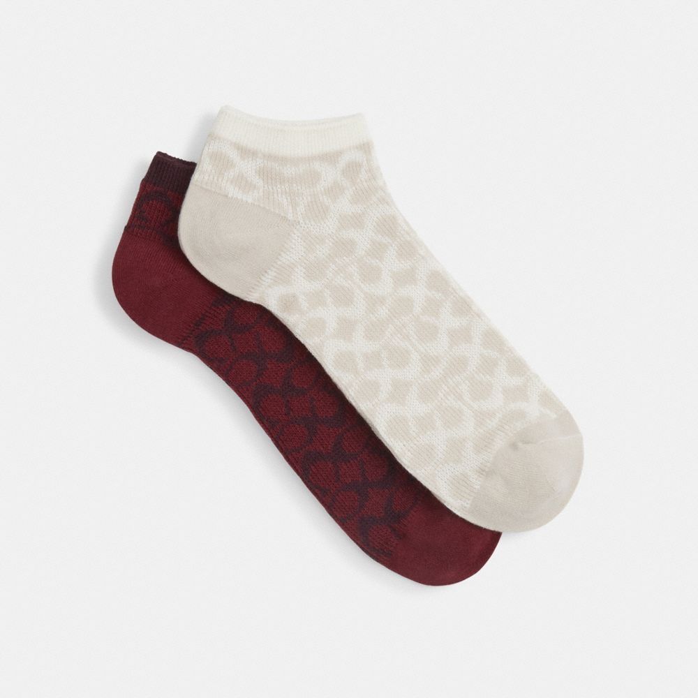 COACH CH395 Signature Ankle Socks MERLOT/CHALK