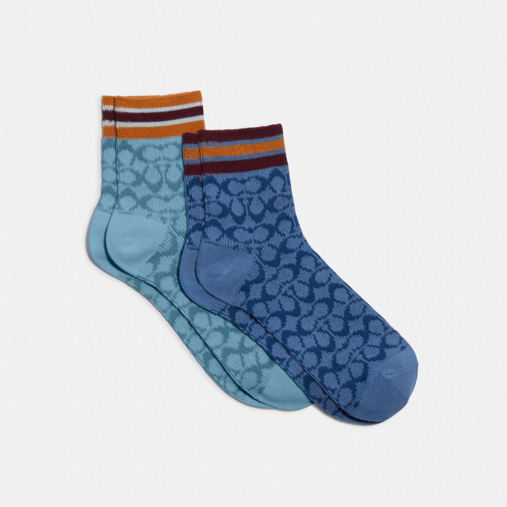 COACH CH396 Signature Quarter Length Socks PACIFIC BLUE