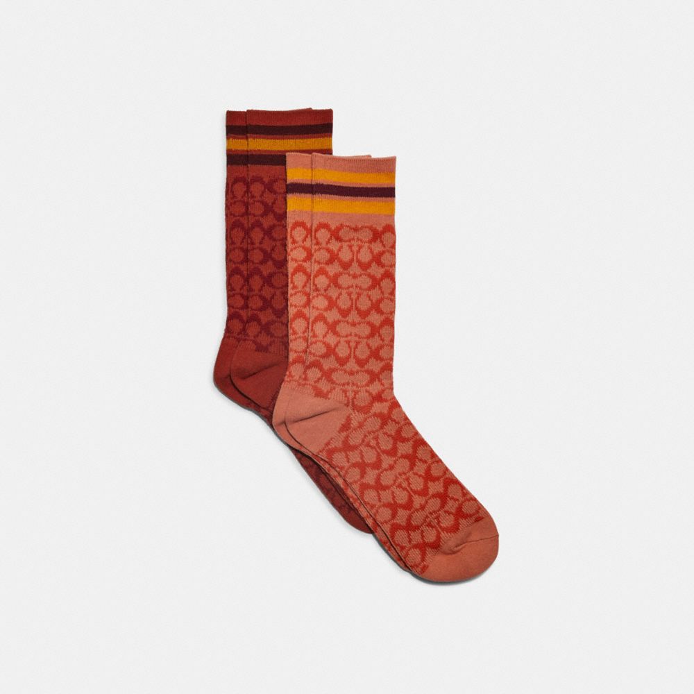 COACH CH397 Signature Calf Length Socks Red Sand