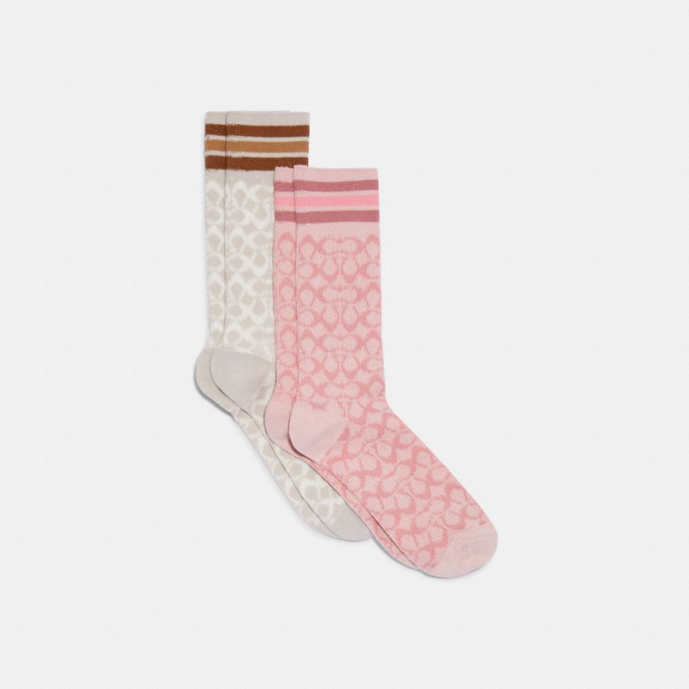 COACH CH397 Signature Calf Length Socks Shell Pink/Chalk