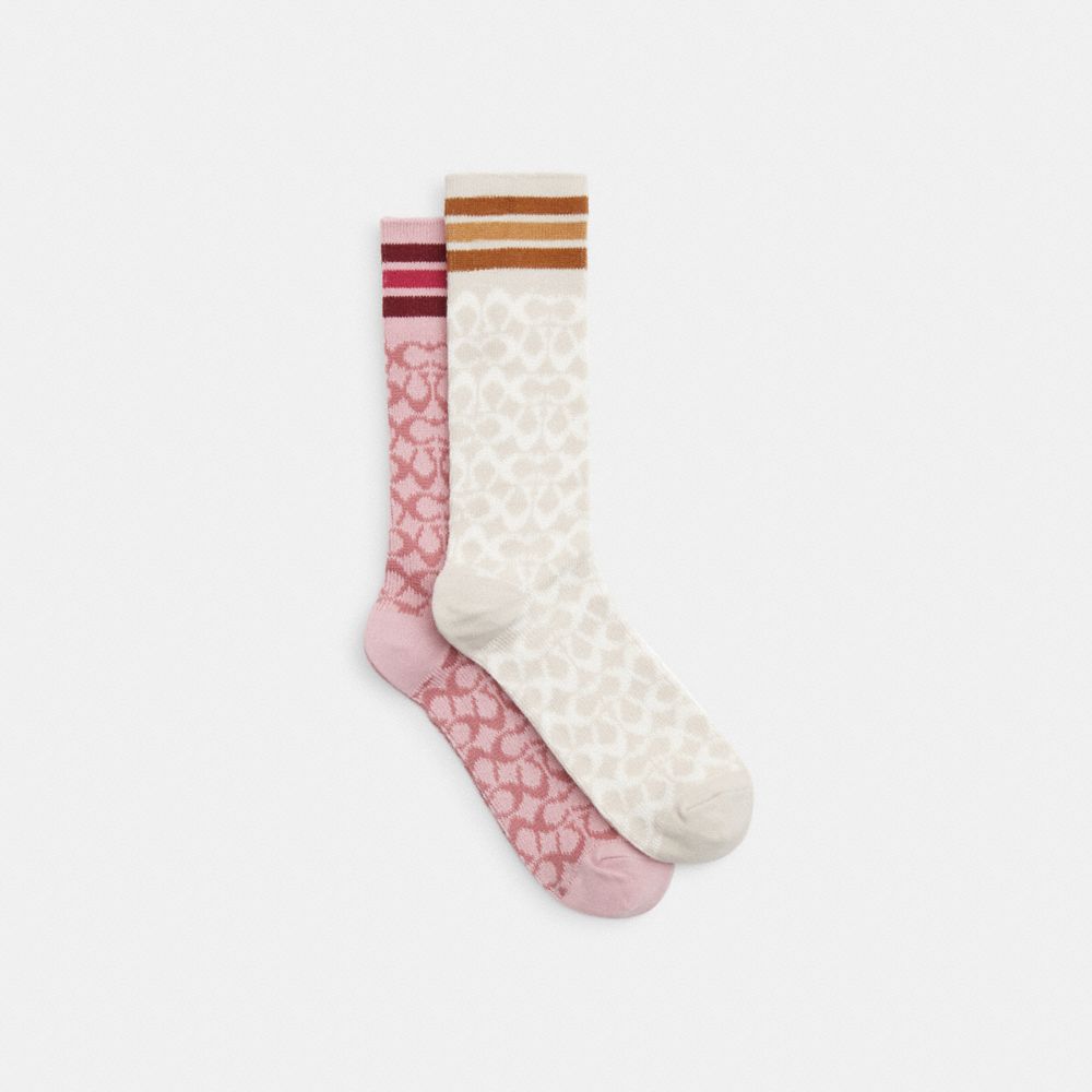 COACH CH397 Signature Calf Socks TRUE PINK/CHALK