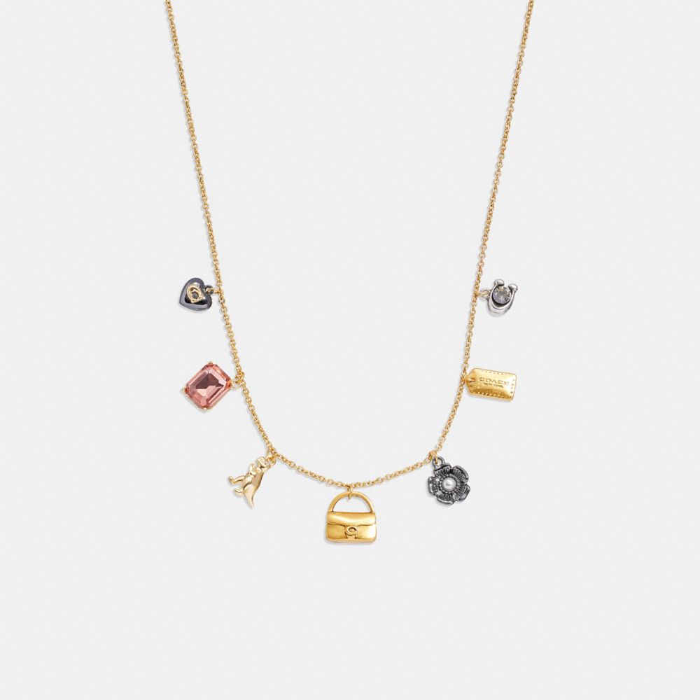 CH399 - Mini Handbag Charm Necklace Gold/Pink Multi