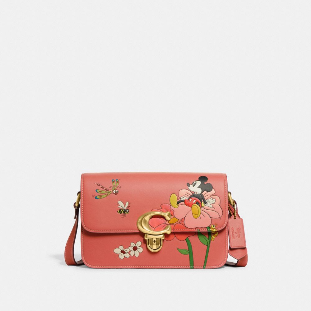 COACH CH413 Disney X Coach Studio Shoulder Bag With Mickey Mouse And Flowers Brass/Burnt Coral
