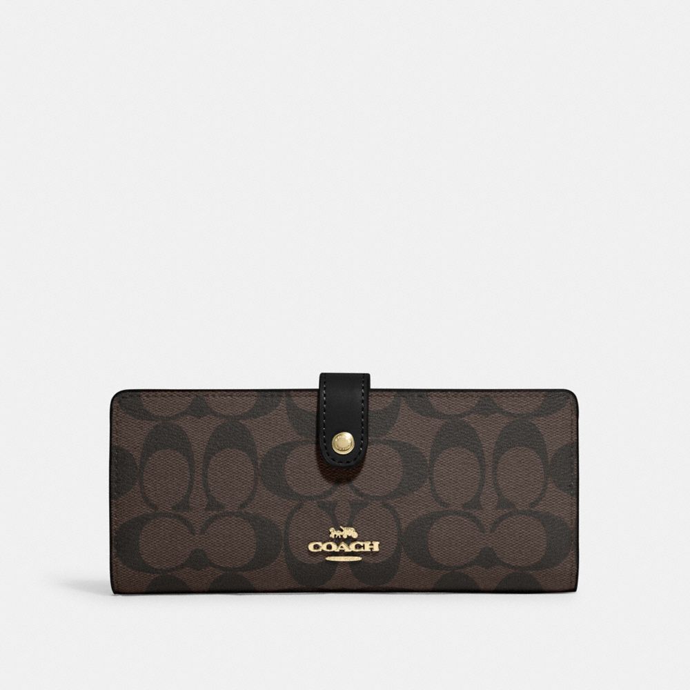 Slim Wallet In Signature Canvas - CH414 - Gold/Brown Black