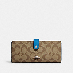 Slim Wallet In Signature Canvas - CH414 - Silver/Khaki/Racer Blue