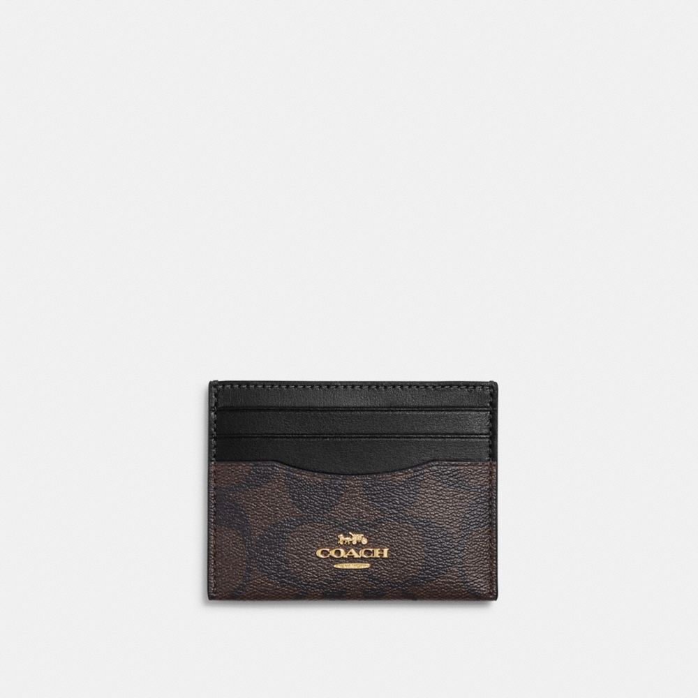 COACH CH415 Slim Id Card Case In Signature Canvas Gold/Brown Black