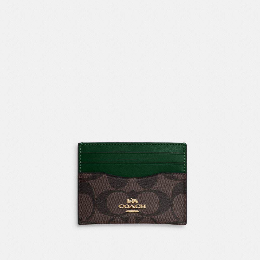 COACH CH415 Slim Id Card Case In Signature Canvas IM/BROWN/DARK PINE