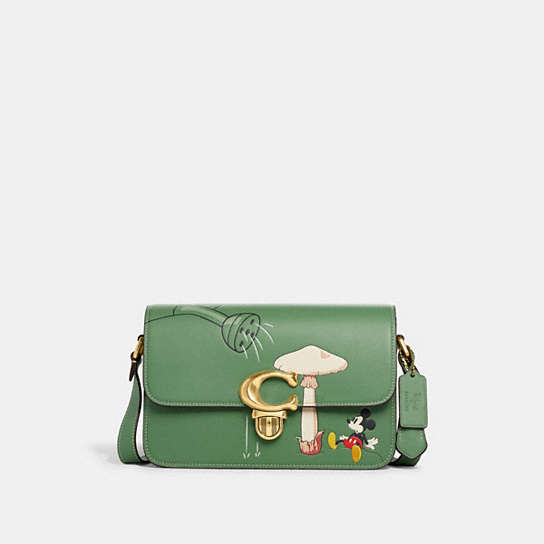 CH466 - Disney X Coach Studio Shoulder Bag With Mickey Mouse And Watering Can Brass/Soft Green