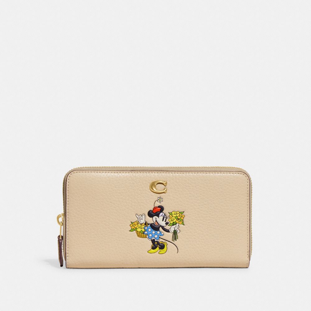 Disney X Coach Accordion Zip Wallet With Minnie Mouse In Regenerative Leather - CH472 - Brass/Ivory