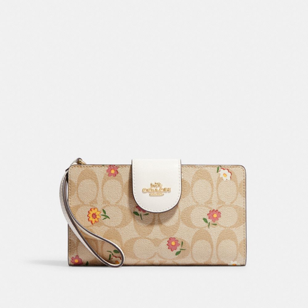 COACH CH476 Tech Wallet In Signature Canvas With Nostalgic Ditsy Print GOLD/LIGHT KHAKI MULTI