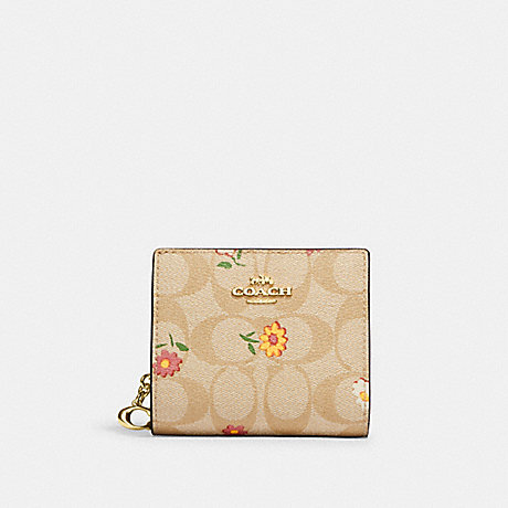 COACH CH477 Snap Wallet In Signature Canvas With Nostalgic Ditsy Print Gold/Light-Khaki-Multi