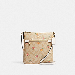 Mini Rowan File Bag In Signature Canvas With Nostalgic Ditsy Print - CH479 - Gold/Light Khaki Multi