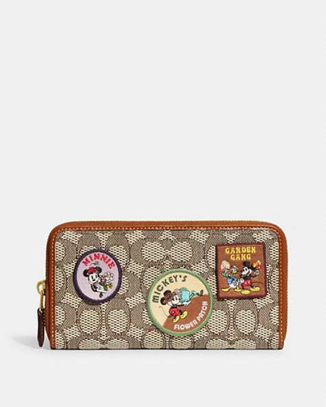 DISNEY X COACH ACCORDION ZIP WALLET IN SIGNATURE TEXTILE JACQUARD WITH PATCHES