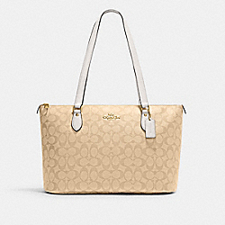 Gallery Tote In Signature Canvas - CH504 - Gold/Light Khaki Chalk