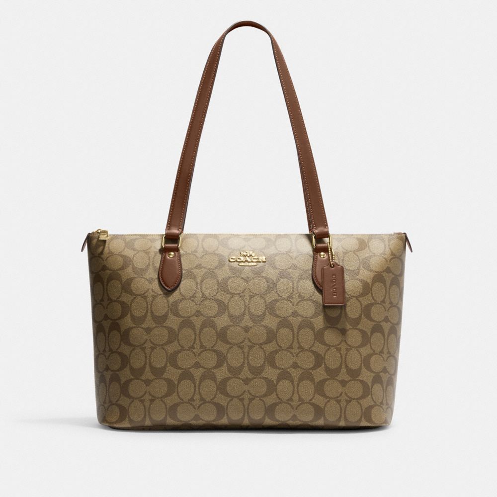Gallery Tote In Signature Canvas - CH504 - Gold/Khaki Saddle 2