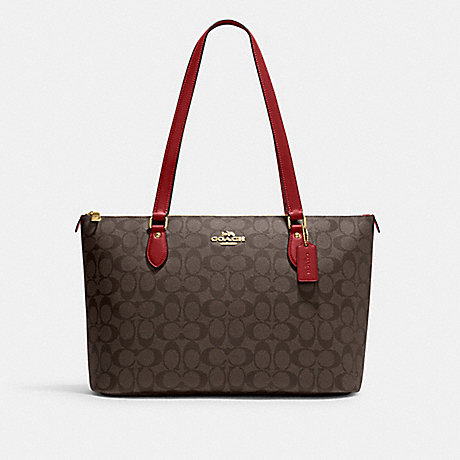 COACH CH504 Gallery Tote In Signature Canvas Gold/Brown-1941-Red