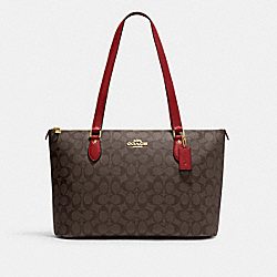 COACH CH504 Gallery Tote In Signature Canvas GOLD/BROWN 1941 RED