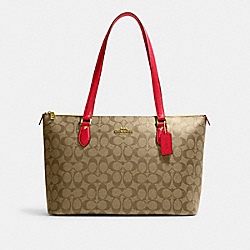 COACH CH504 Gallery Tote In Signature Canvas IM/KHAKI/ELECTRIC RED