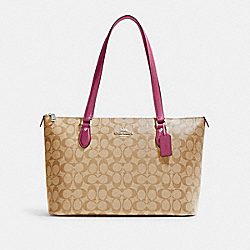 COACH CH504 Gallery Tote In Signature Canvas SILVER/LT KHAKI/LT RASPBERRY