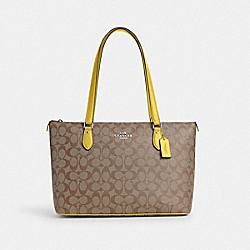 COACH CH504 Gallery Tote In Signature Canvas SILVER/KHAKI/RETRO YELLOW