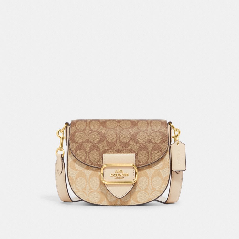 COACH CH507 Morgan Saddle Bag In Blocked Signature Canvas Gold/Light Khaki Multi