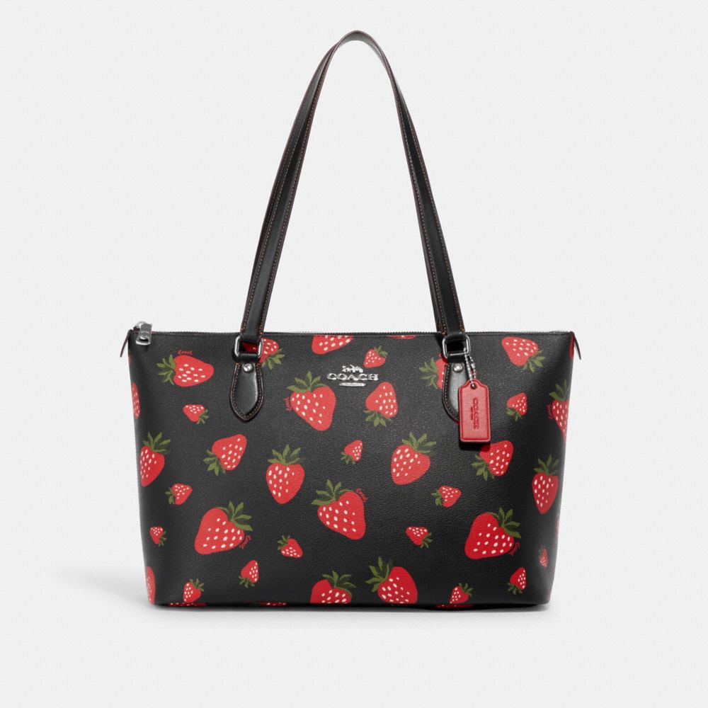 COACH CH510 Gallery Tote With Wild Strawberry Print Silver/Black Multi