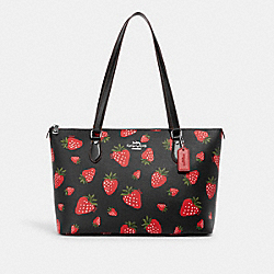 COACH CH510 Gallery Tote With Wild Strawberry Print SILVER/BLACK MULTI