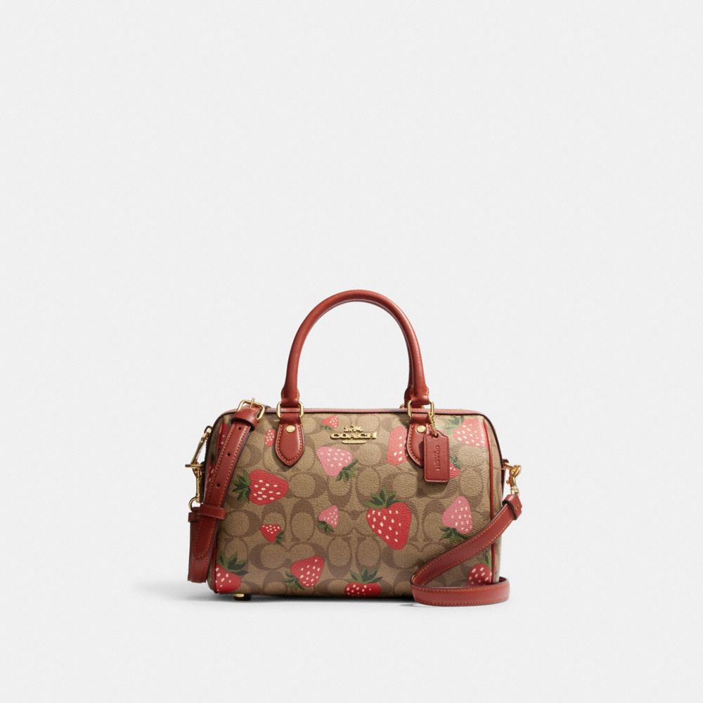 COACH CH511 Rowan Satchel In Signature Canvas With Wild Strawberry Print GOLD/KHAKI MULTI