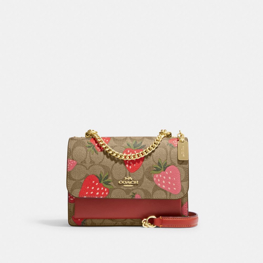 COACH CH521 Mini Klare Crossbody In Signature Canvas With Wild Strawberry Print GOLD/KHAKI MULTI