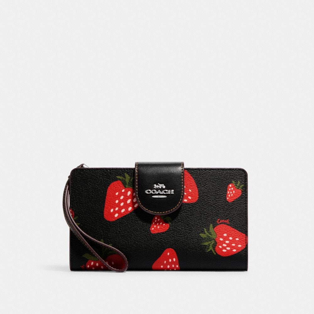 COACH CH534 Tech Wallet With Wild Strawberry Print SILVER/BLACK MULTI