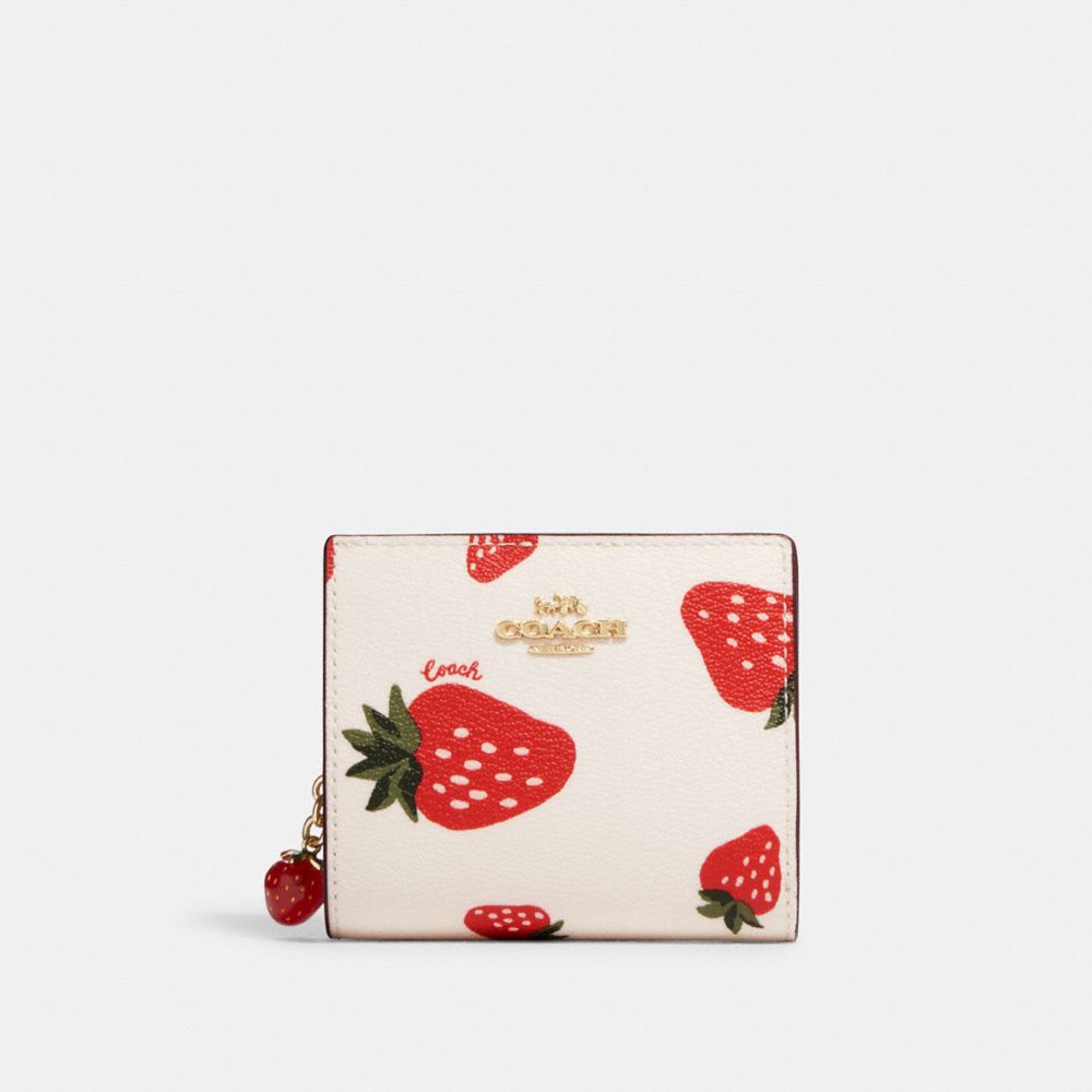 COACH CH539 Snap Wallet With Wild Strawberry Print Gold/Chalk Multi