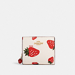 COACH CH539 Snap Wallet With Wild Strawberry Print GOLD/CHALK MULTI