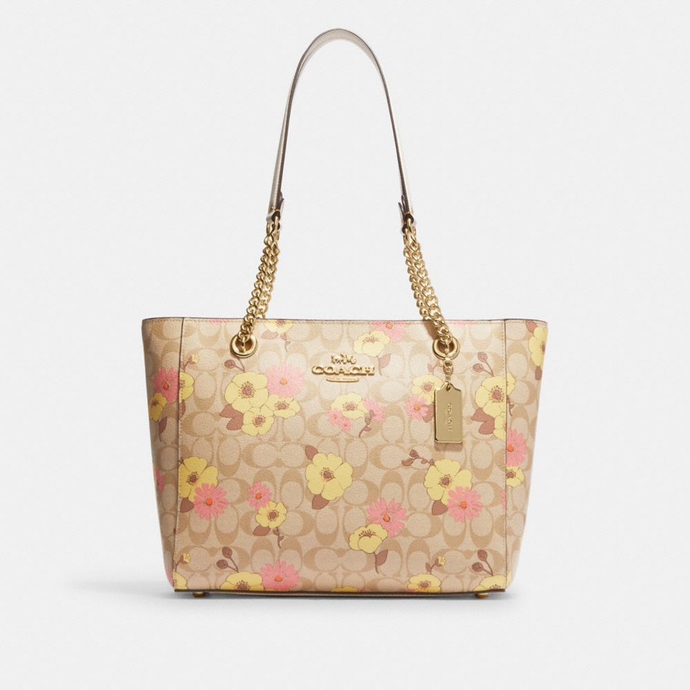 COACH CH545 Cammie Chain Tote In Signature Canvas With Floral Cluster Print Gold/Light Khaki Multi