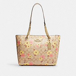 Cammie Chain Tote In Signature Canvas With Floral Cluster Print - CH545 - Gold/Light Khaki Multi