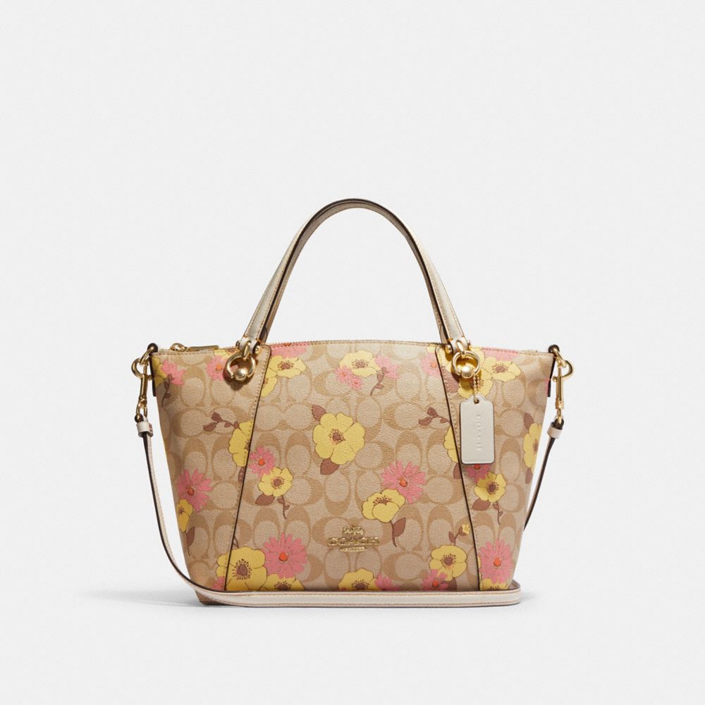 Kacey Satchel In Signature Canvas With Floral Cluster Print - CH546 - Gold/Light Khaki Multi