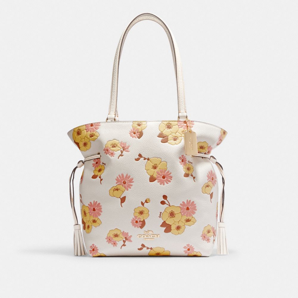 Andy Tote With Floral Cluster Print - CH549 - Gold/Chalk Multi